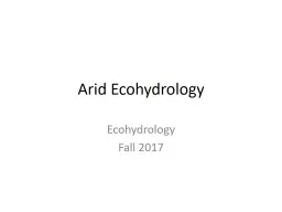 Arid Ecohydrology Ecohydrology