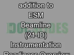 EPU105 addition to ESM Beamline (21-ID) Instrumentation Readiness Overview
