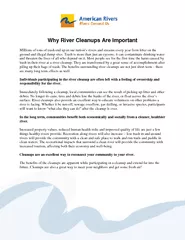 Why River Cleanups Are Important Millions of tons of t