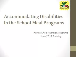 Accommodating Disabilities in the School Meal Programs
