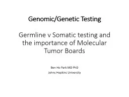 Genomic/Genetic Testing Germline v Somatic testing and the importance of Molecular Tumor