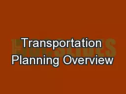 Transportation Planning Overview