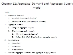 Chapter 12: Aggregate Demand and Aggregate Supply model