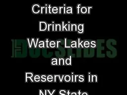 Proposed  Nutrient Criteria for Drinking Water Lakes and Reservoirs in NY State