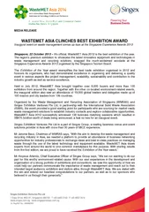 MEDIA RELEASE WASTEMET ASIA CLINCHES BEST EXHIBITION A