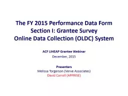 The FY 2015 Performance Data Form Section