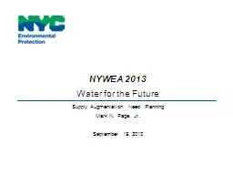NYWEA 2013 Water for the Future