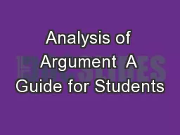 Analysis of Argument  A Guide for Students