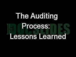 The Auditing Process:  Lessons Learned