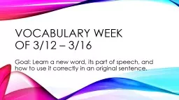 Vocabulary Week  of 3/12 – 3/16