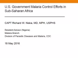 U.S. Government Malaria Control Efforts in Sub-Saharan Africa