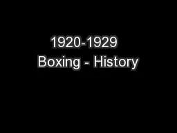 1920-1929  Boxing - History