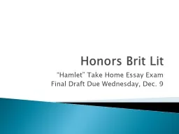 Honors Brit Lit “Hamlet” Take Home Essay Exam