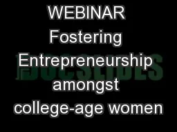 WEBINAR Fostering Entrepreneurship amongst college-age women