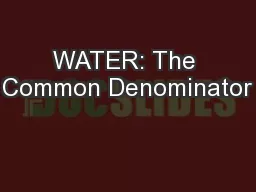 WATER: The Common Denominator