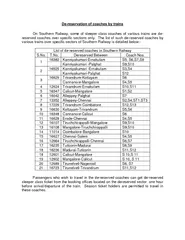 De reservation of coaches by trains On Southern Railwa