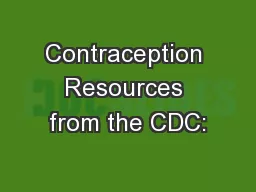 Contraception Resources from the CDC: