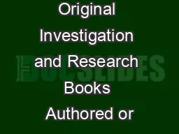 Original Investigation and Research Books Authored or