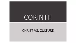 CORINTH CHRIST VS. CULTURE