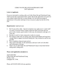 COBLE WATER SKI AND WAKEBOARD CAMP Staff Application L