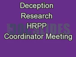 Deception Research HRPP Coordinator Meeting