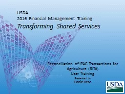 USDA  2016 Financial Management Training