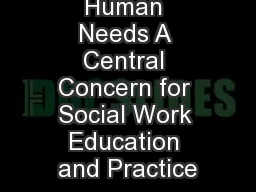 Human Needs A Central Concern for Social Work Education and Practice