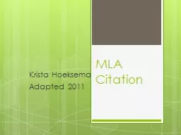 MLA Citation Krista Hoeksema