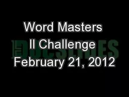 Word Masters II Challenge February 21, 2012
