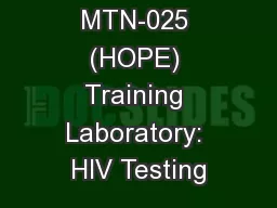 MTN-025 (HOPE) Training Laboratory: HIV Testing
