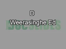 D Weerasinghe Ed