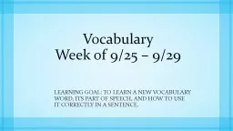 Vocabulary  Week of 9/25 – 9/29