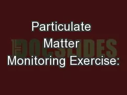Particulate Matter Monitoring Exercise: