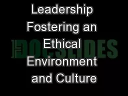 Ethical Leadership Fostering an Ethical Environment and Culture