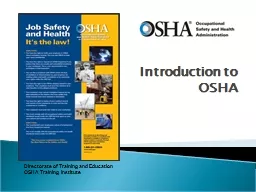 Introduction to OSHA Directorate of Training and Education