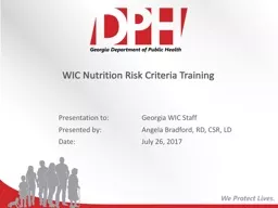 WIC Nutrition Risk Criteria Training