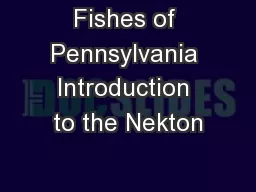 Fishes of Pennsylvania Introduction to the Nekton