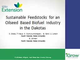 Sustainable Feedstocks for an Oilseed Based Biofuel Industry in the Dakotas