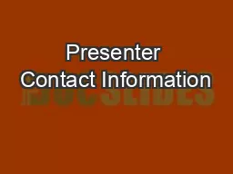 Presenter Contact Information