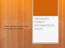 FRESHMEN PARENT INFORMATION NIGHT