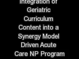 Integration of Geriatric Curriculum Content into a Synergy Model Driven Acute Care NP