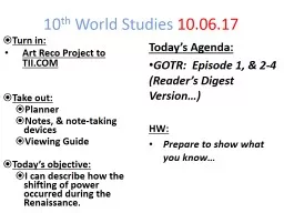 10 th  World Studies  10.06.17