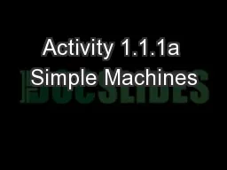 Activity 1.1.1a Simple Machines