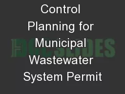 Source Control Planning for Municipal Wastewater System Permit