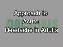 Approach to Acute Headache in Adults