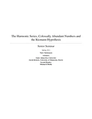 The Harmonic Series Colossally Abundant Numbers and th