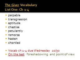 The Giver  Vocabulary  List One: