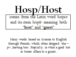 Hosp /Host comes from the Latin word