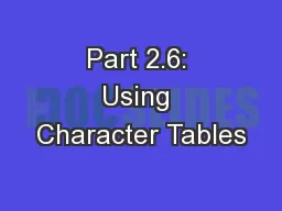 Part 2.6: Using Character Tables