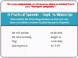 8 Parts of Speech – Sept. ¾ Warm-Up